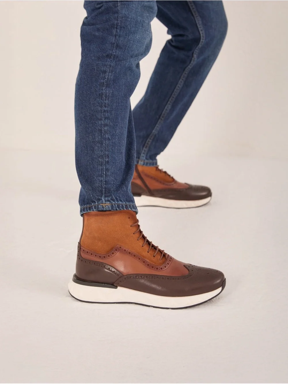 Vinci Two-Tone Brown Wingtip Hybrid Sneaker Boots – Size 44 (US Men's 11)